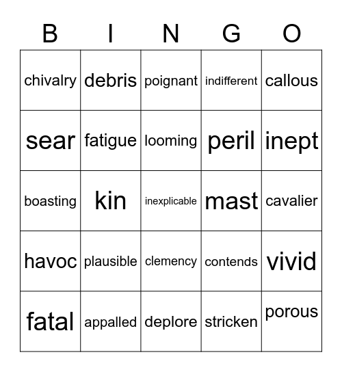 Titanic Collection Vocabulary Bingo Card