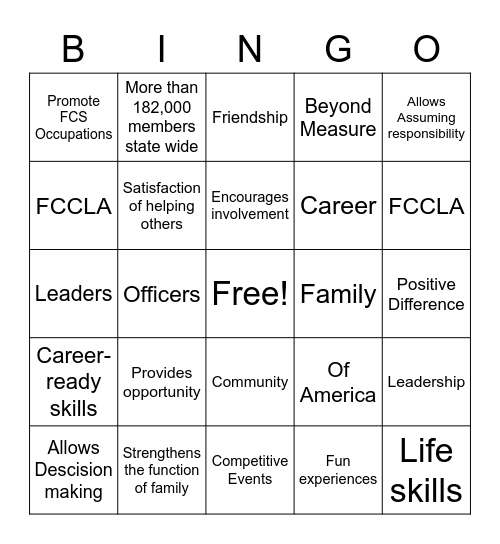 FCCLA Bingo Card