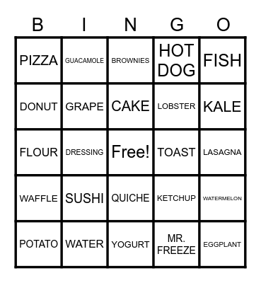 FOOD Bingo Card