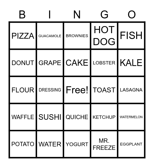 FOOD Bingo Card