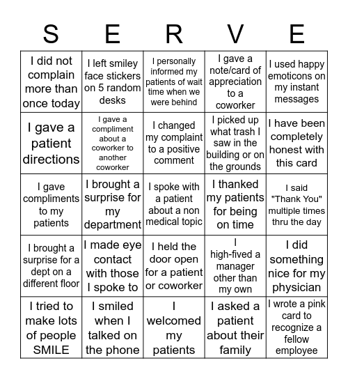 SERVICE EXCELLENCE BLACKOUT Bingo Card