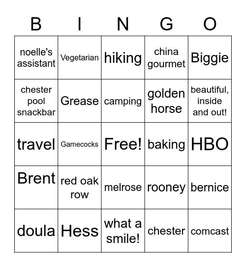 Becca Bingo Card