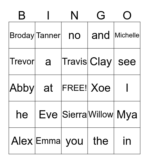 Mrs. Burgess' Kindergarten Bingo Card