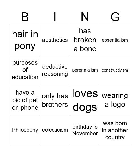 Chapter 9 Bingo Card