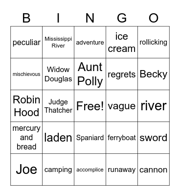Tom Sawyer Bingo Card