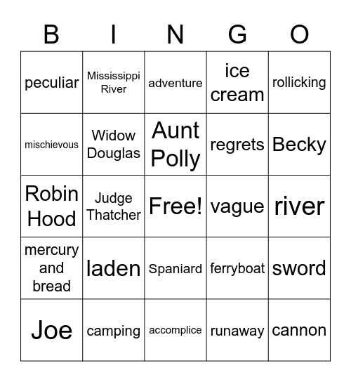 Tom Sawyer Bingo Card