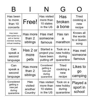Untitled Bingo Card
