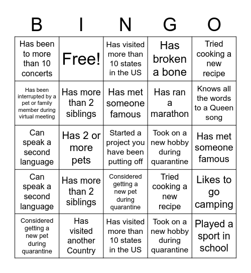 Untitled Bingo Card