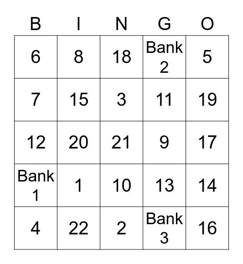 Deal or No Deal Bingo Card