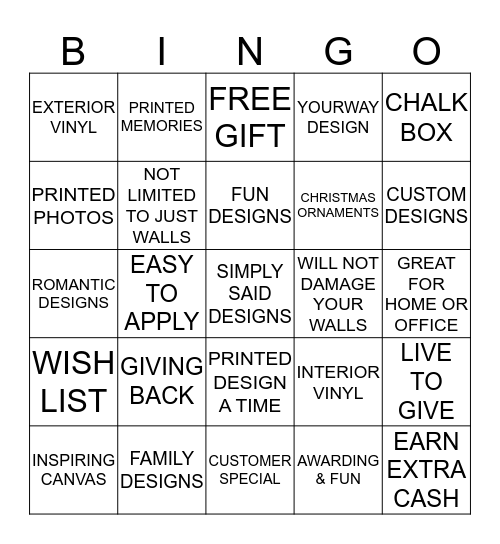 SIMPLY SAID DESIGNS Bingo Card