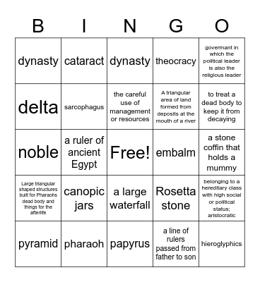 Egypt Bingo Card