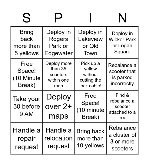 Spin Deployment Bingo Card