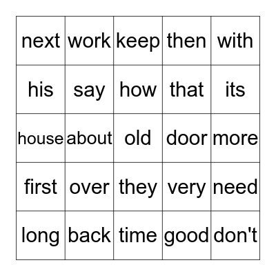SIGHT WORDS  Bingo Card