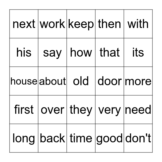 SIGHT WORDS  Bingo Card