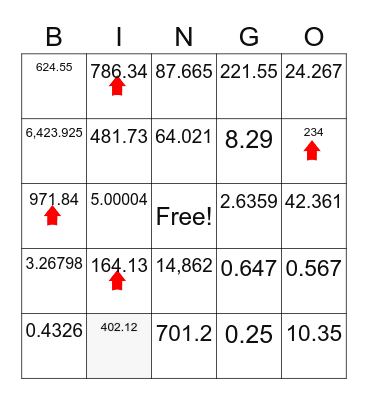 place value bingo with decimals Bingo Card