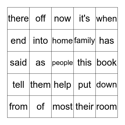 SIGHT WORDS Bingo Card