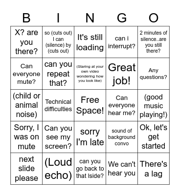 Virtual Conference Bingo! Bingo Card