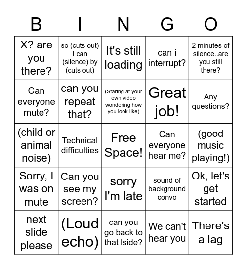 Virtual Conference Bingo! Bingo Card