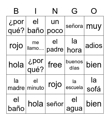Spanish Bingo Card