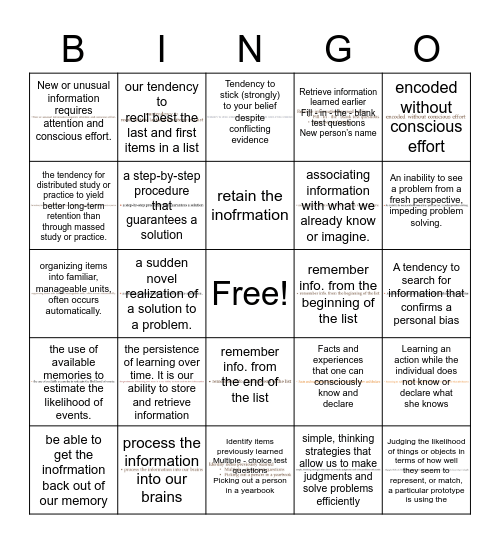 Chapter 8 & 9 Bingo Card