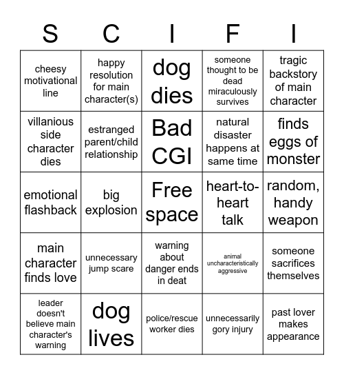 Bad Movie Bingo Card