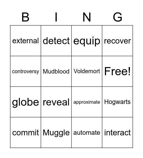 Vocabulary Lesson 1 and 2 Bingo Card
