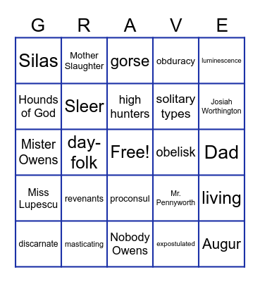 The Graveyard Book ch. 1-3 Bingo Card