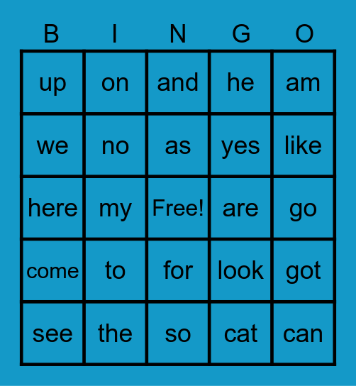 Sight Words! Bingo Card