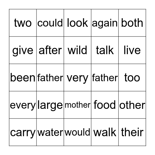 SIGHT WORDS Bingo Card