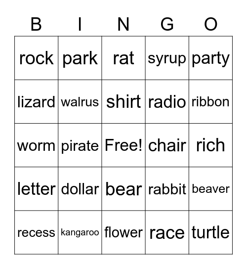 Speech Bingo Card