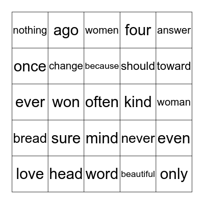 SIGHT WORDS Bingo Card