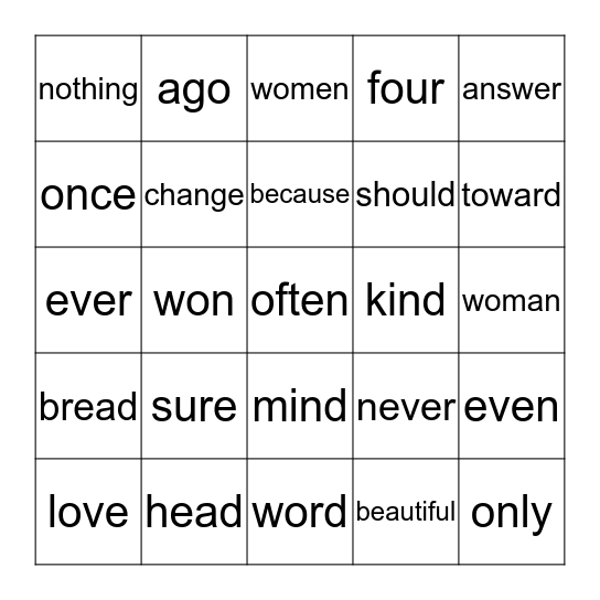 SIGHT WORDS Bingo Card