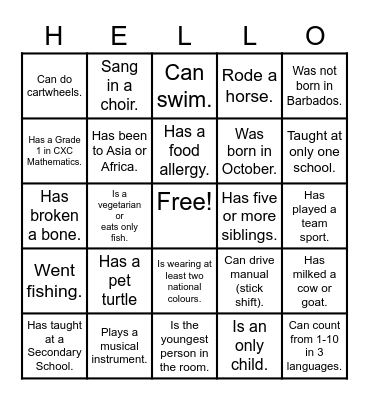 Getting To Know You Bingo Card