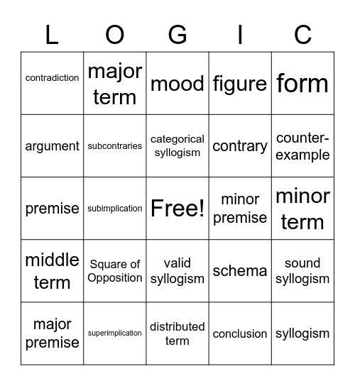 Logic Vocab Review Bingo Card