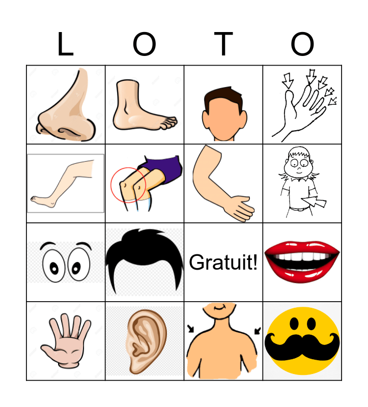 Parties du corps K-3 Bingo Card