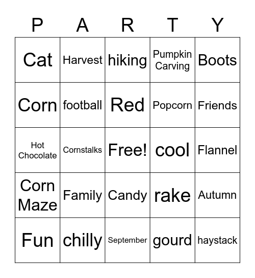 Harvest Bingo Card