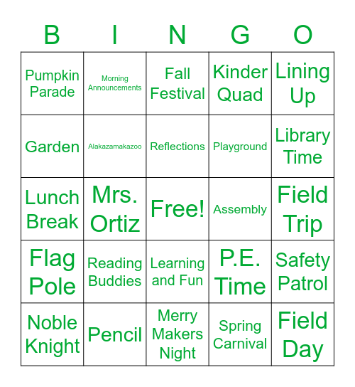 Noble Bingo Card