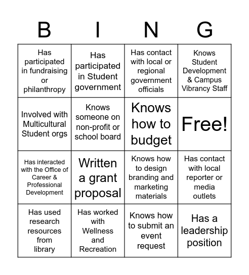 Untitled Bingo Card