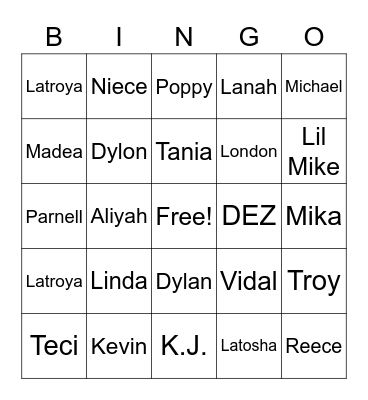 Family Affair Bingo Card