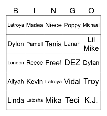 Family Affair Bingo Card