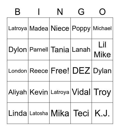 Family Affair Bingo Card
