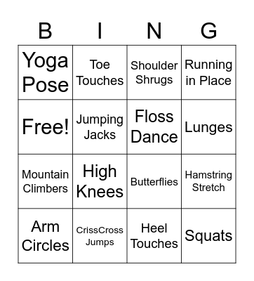 Fitness Bingo Card