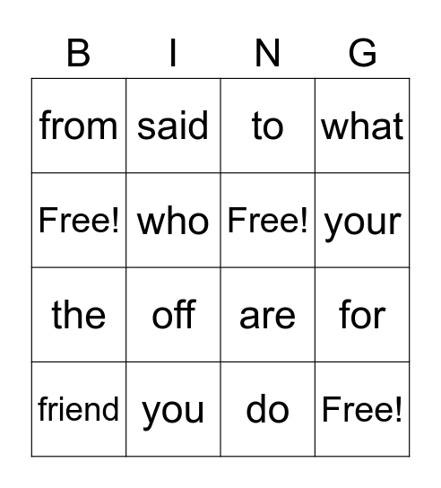 Sight Words Set 1 Bingo Card
