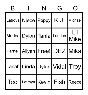Family Affair Bingo Card