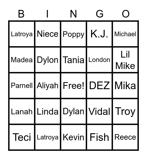 Family Affair Bingo Card