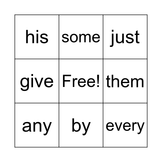 First Grade Sight Words Bingo Card