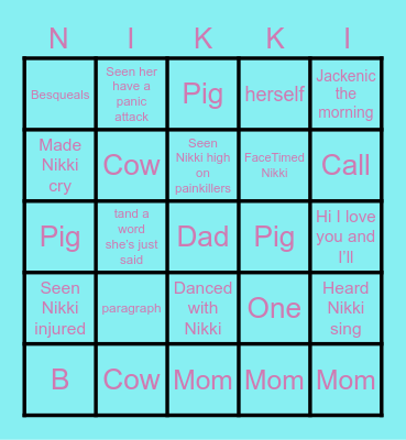 Nikki Bingo Card