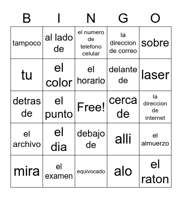 Unit 2B Vocabulary part 3 Bingo Card