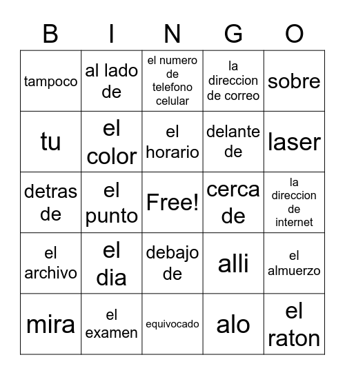 Unit 2B Vocabulary part 3 Bingo Card