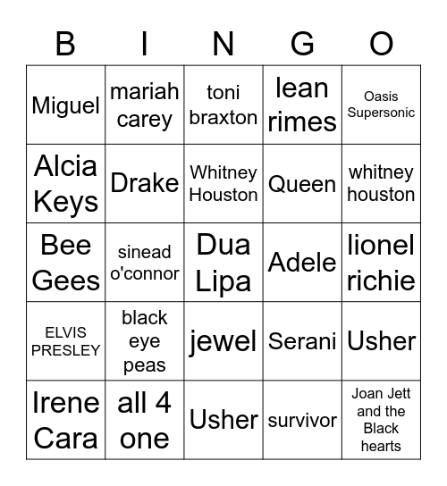 MUSIC Bingo Card